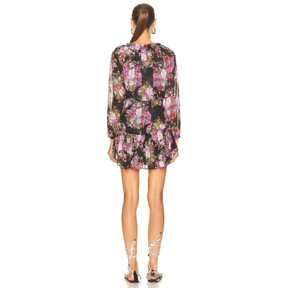 LOVESHACKFANCY Popover Floral Mini Dress Black Pink - NWT - Size Small - Picture 3 of 6